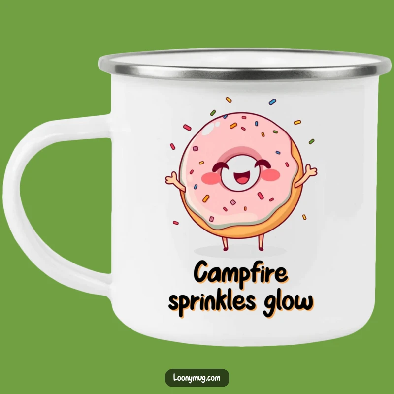 Funny Giggling Donut Camping Mug: Juggling Sprinkles Drinkware for Sweet Adventures