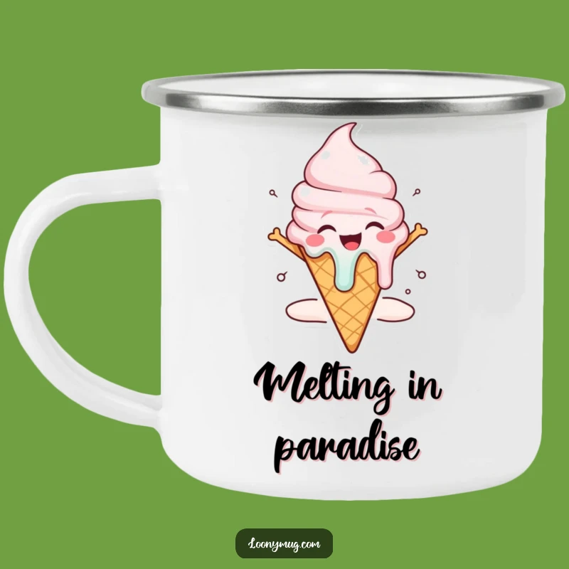 Funny Melting Ice Cream Camping Mug: Joyful Character Drinkware for Outdoors