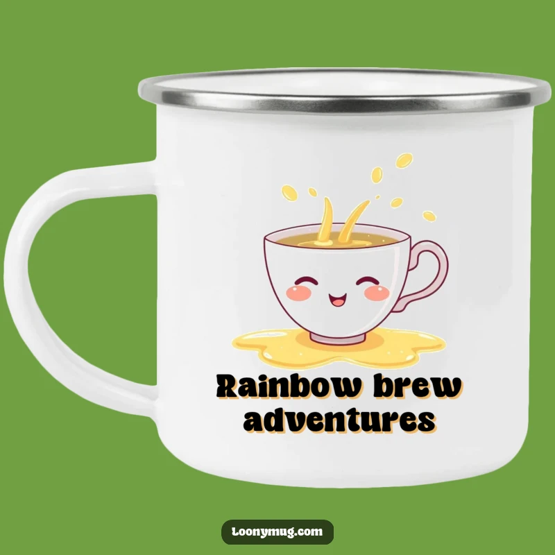 Funny Shy Teacup Camping Mug: Enjoy Rainbows & Giggles Outdoors