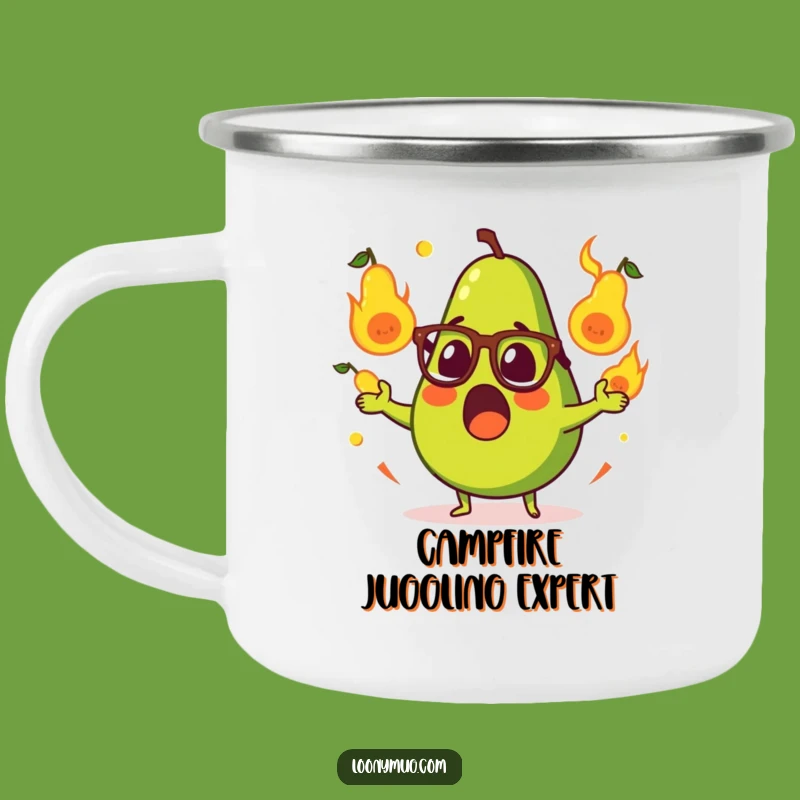 Funny Surprised Avocado Juggling Flaming Pears Camping Mug - Outdoor Laughs