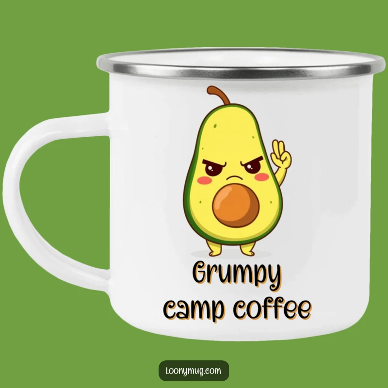 Funny Grumpy Avocado High-Five Camping Mug: Enjoy Drinks with Hilarious Hesitation