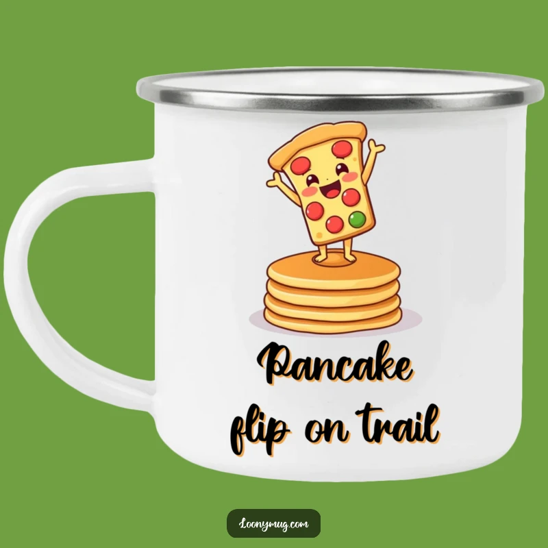 Funny Pizza Pancake Handstand Camping Mug: Outdoor Comical Breakfast Adventure