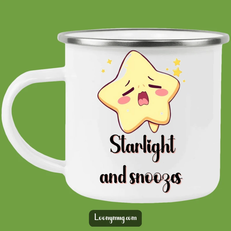 Funny Sleepy Star Camping Mug: Yawning Character Drinkware for Cozy Campfires