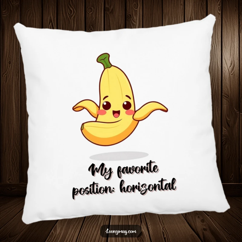 Funny Pillow showcasing a cheerful banana peel slipping on itself with a surprised expression, adding comfort and humor.