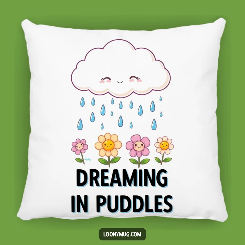Funny Flower Pillow: Cozy Up with Smiling Raindrops and Happy Blooms
