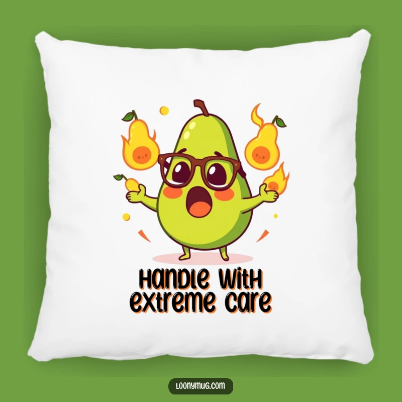 Funny Surprised Avocado Juggling Flaming Pears Pillow - Comfy & Hilarious Decor