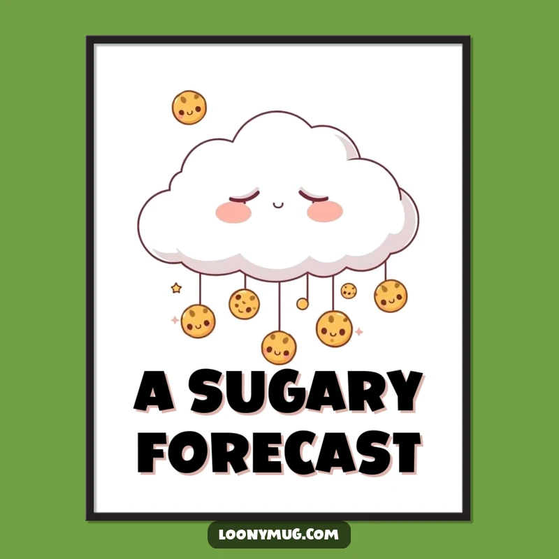 Funny Sleepy Cloud Cookie Rain Digital Art - Instant Dreamy Download!