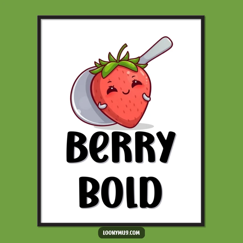 Funny Blushing Strawberry Spoon Digital Art - Cute & Hilarious Decor Gift