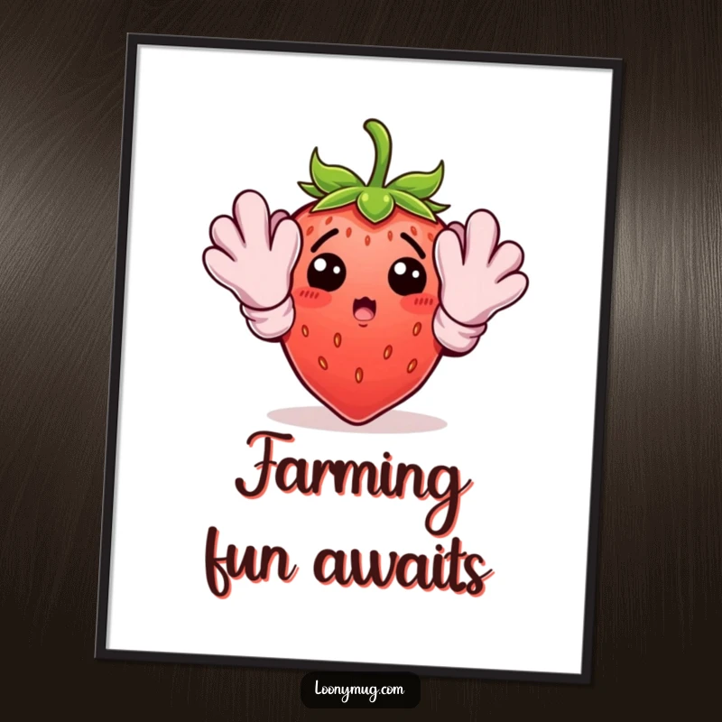 Funny gardening strawberry artwork, perfect for printable wall decor, bringing instant garden humor and cheerful surprise.