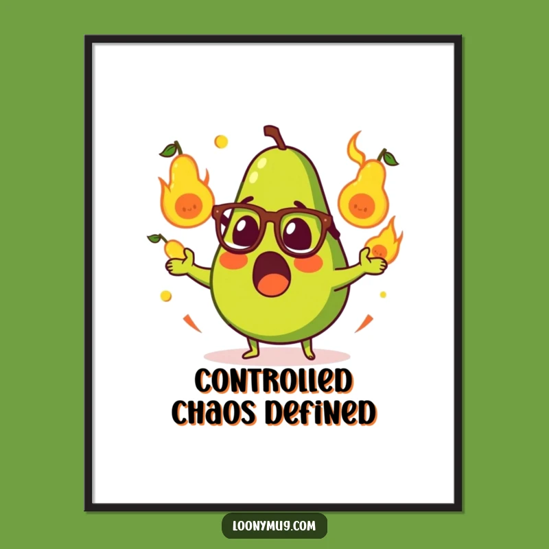 Funny Surprised Avocado Juggling Flaming Pears Digital Art Print - Instant Humor