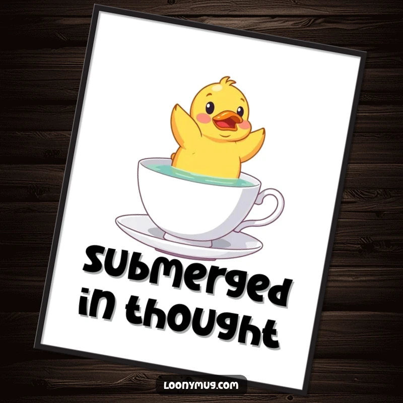 Funny rubber duck teacup artwork, perfect for printable wall art, bringing instant quirky humor and charm.