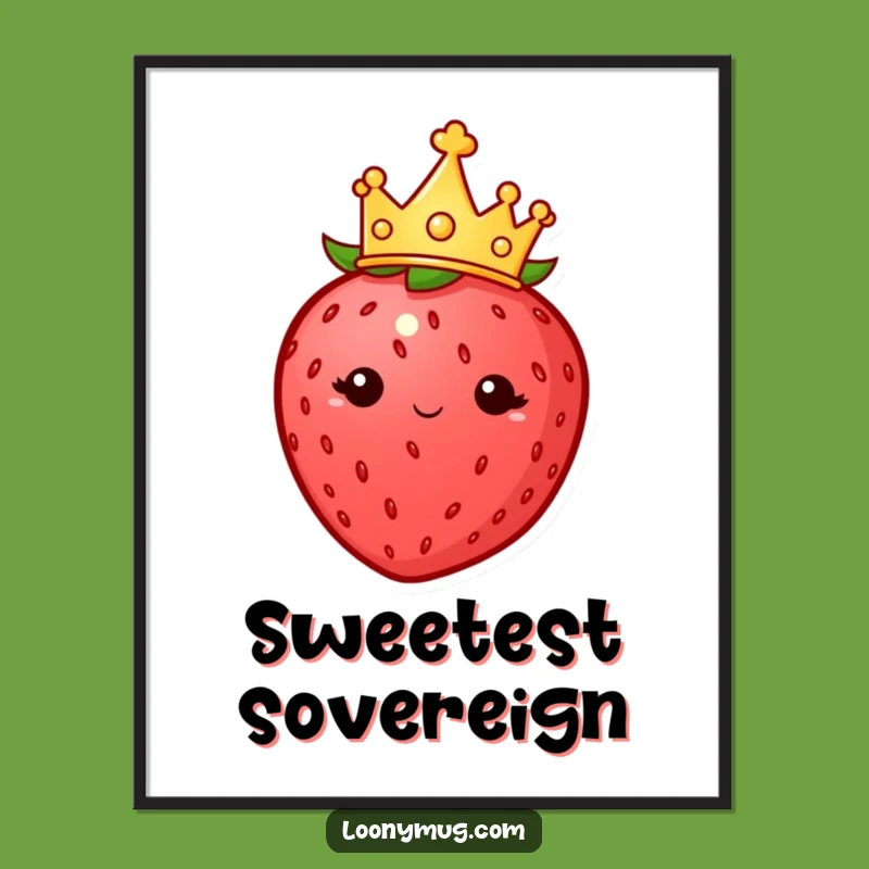 Funny Strawberry Crown Digital Art: Royal Berry's Imperious Moment - Instant Download Gift!