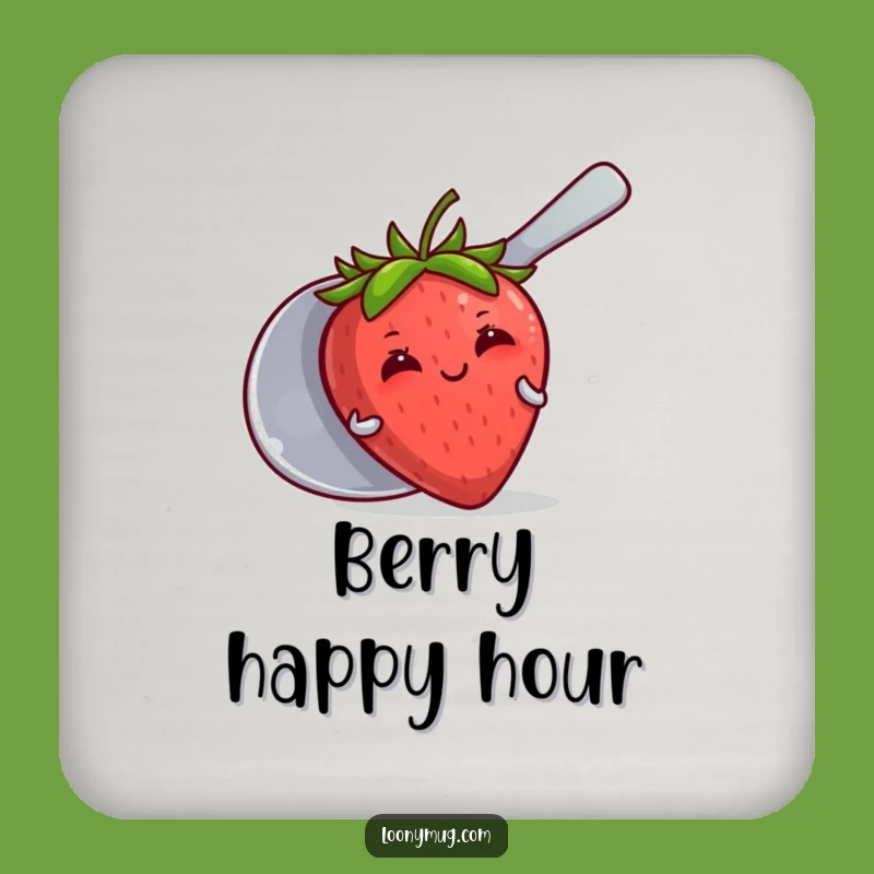 Funny Blushing Strawberry Spoon Coaster - Cute Humorous Drink Accessory Gift