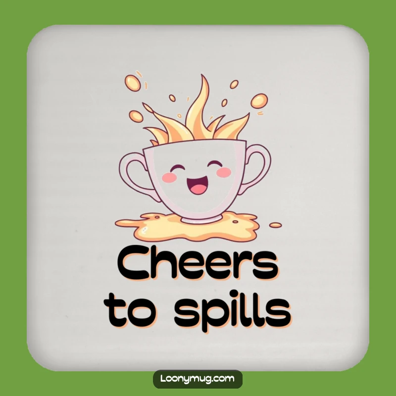 Funny Cheerful Teacup Spill Drink Coaster: Protect Surfaces with Hilarious Joy