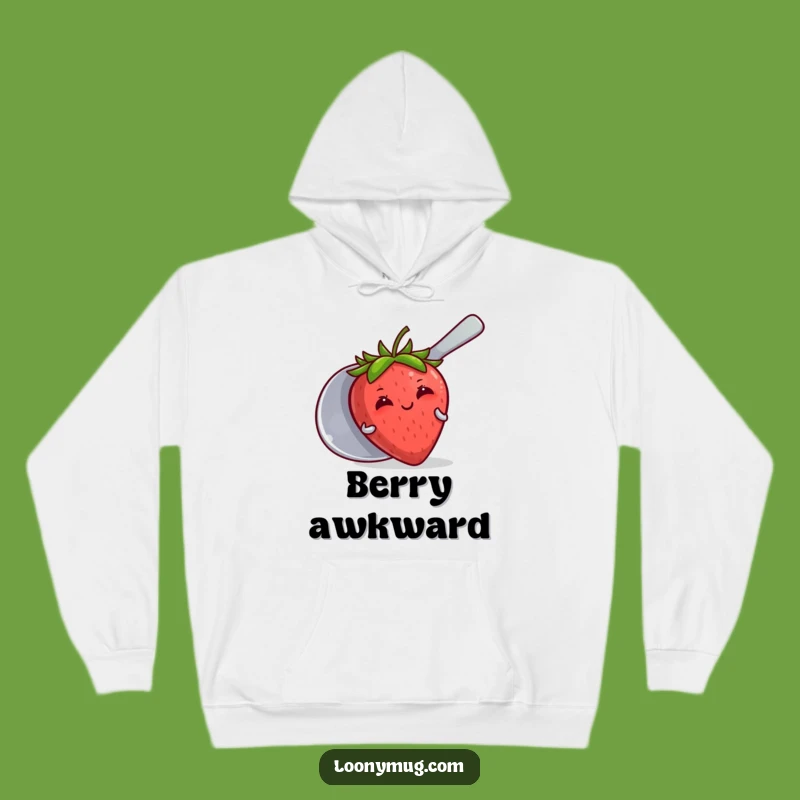 Funny Blushing Strawberry Spoon Hoodie - Cozy Shy Funny Apparel Gift
