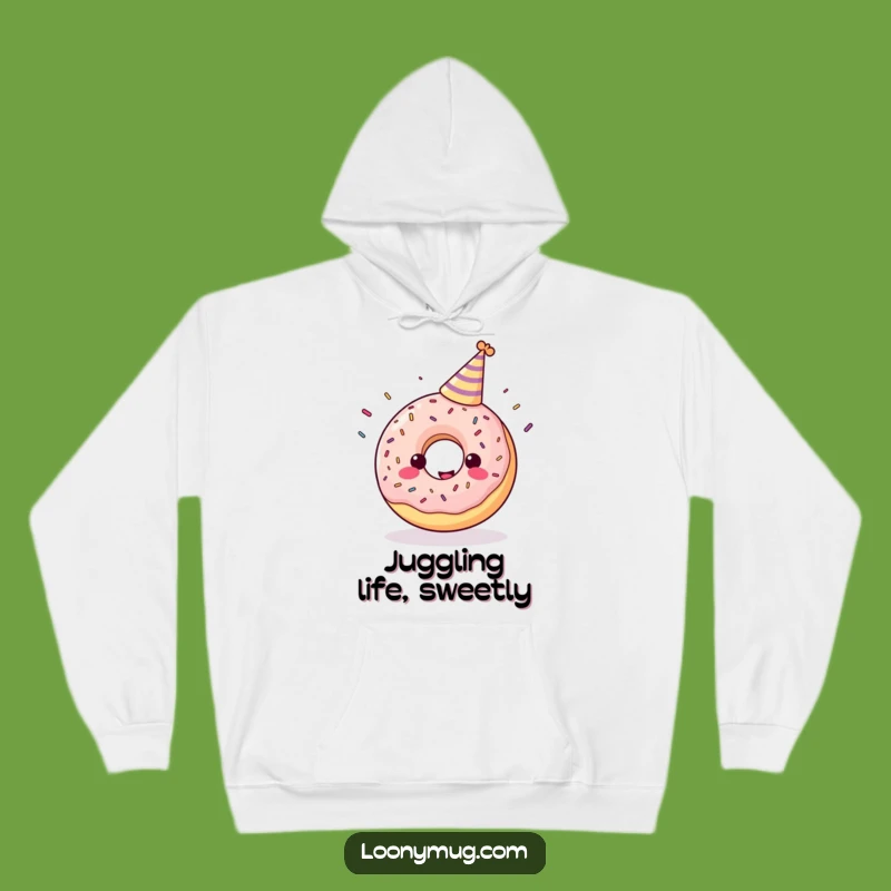 Funny Donut Party Hoodie: Cozy Cheerful Juggling Sprinkles Sweatshirt