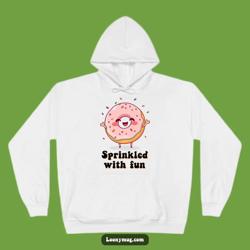 Funny Giggling Donut Hoodie: Juggling Sprinkles Character Apparel for Cozy Fun
