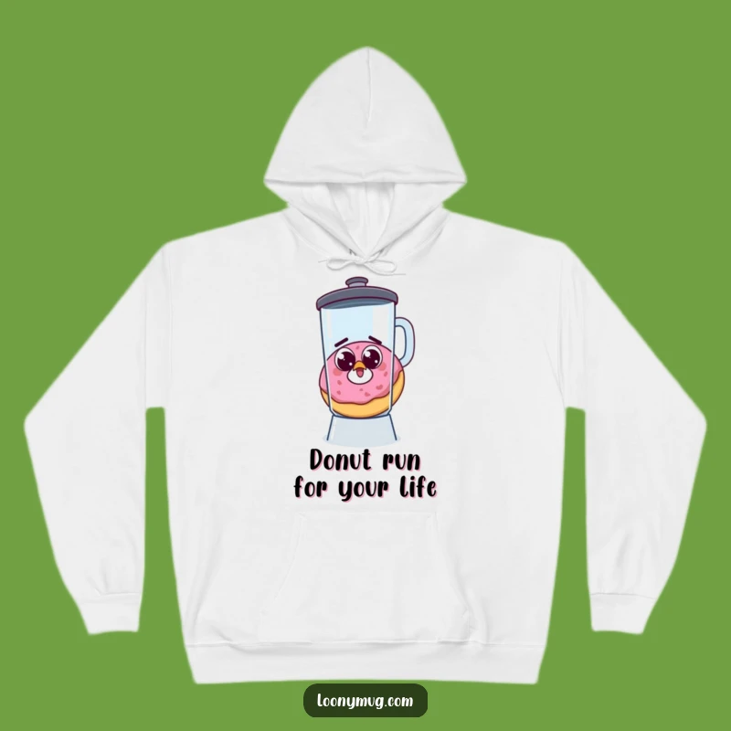 Funny Startled Donut Escaping Blender Hoodie - Cozy & Comedic Gift