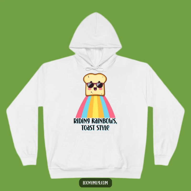 Funny Toast Rainbow Hoodie: Cozy Surprised Sunglasses Toast Sweatshirt