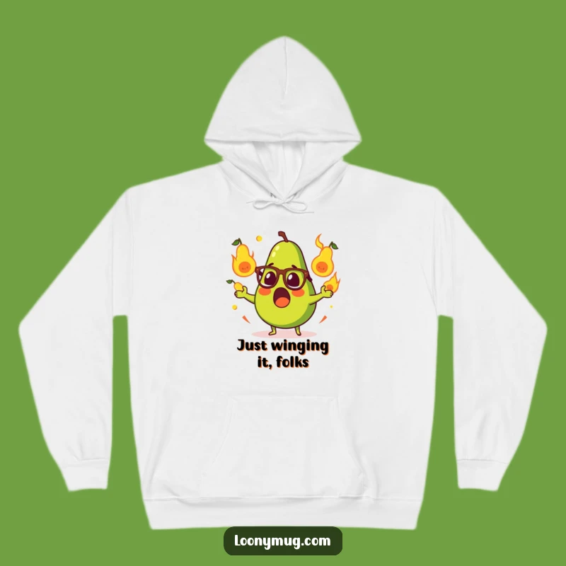 Funny Surprised Avocado Juggling Flaming Pears Hoodie - Cozy & Hilarious Gift