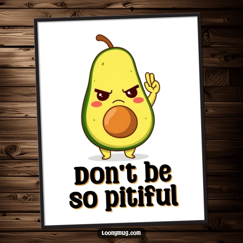 Funny Free Printable Wall Art of a grumpy avocado character reluctantly giving a high-five, adding quirky humor.