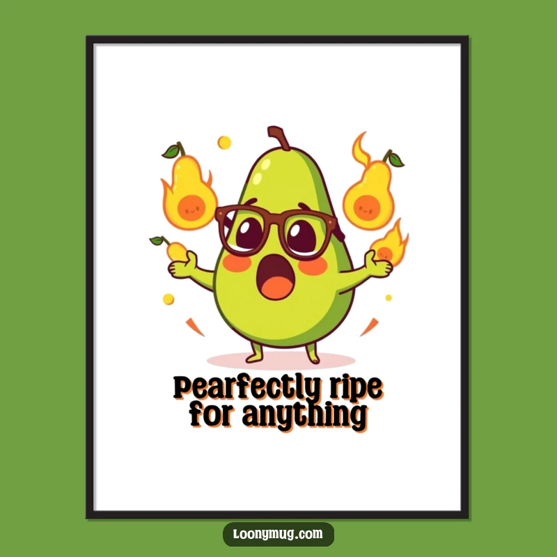 Funny Free Printable Wall Art: Surprised Avocado Juggling Flaming Pears Downloadable Decor