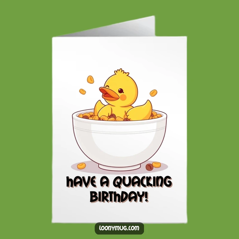 Free Printable Birthday Card: Ducky's Cereal Mishap Fun Downloadable Gift