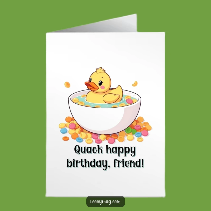 Free Printable Birthday Card: Duck in Cereal Surprise - Funny Downloadable Gift