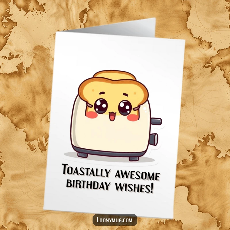 Funny Free Printable Birthday Card: Surprised toast character popping out of a toaster, wide-eyed and ready to celebrate.