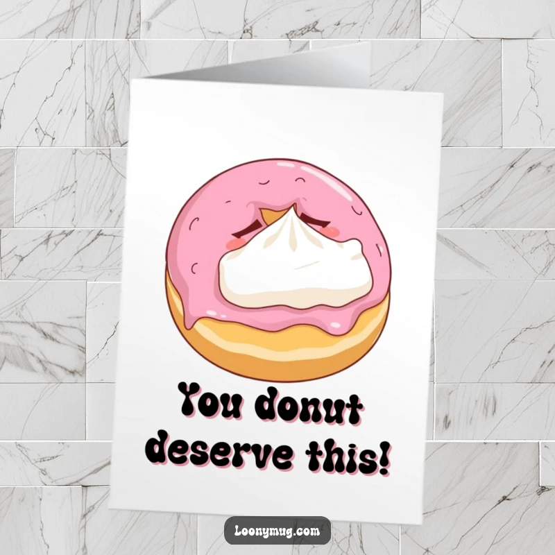 Funny Free Printable Congratulations Card: A sleepy donut rests on a whipped cream pillow, conveying sweet, humorous congratulations.