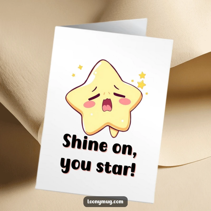 Funny Free Printable Congratulations Card: A sleepy star character yawning hugely, its twinkle barely flickering, acknowledging success with exhaustion for printing.