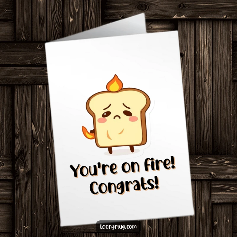 Funny Free Printable Congratulations Card: A nervous toast slice successfully putting out a small fire on its back.