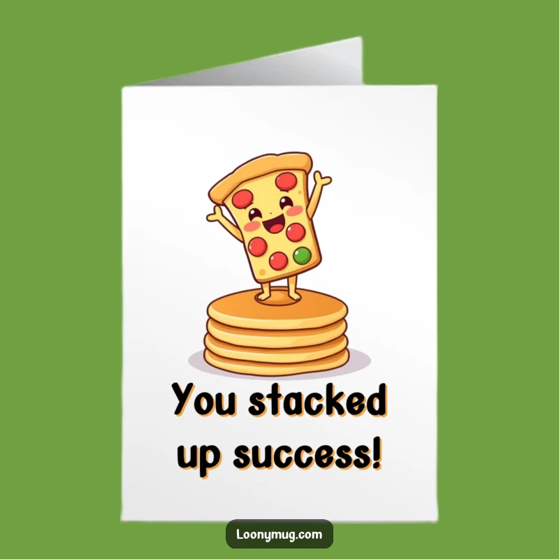 Free Printable Pizza Handstand Congrats Card - Whimsical Wobbly Stack Downloadable