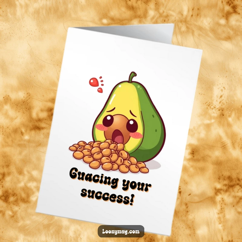Funny Free Printable Congratulations Card: Shocked avocado spills seeds in disbelief, great for a quick downloadable gift.