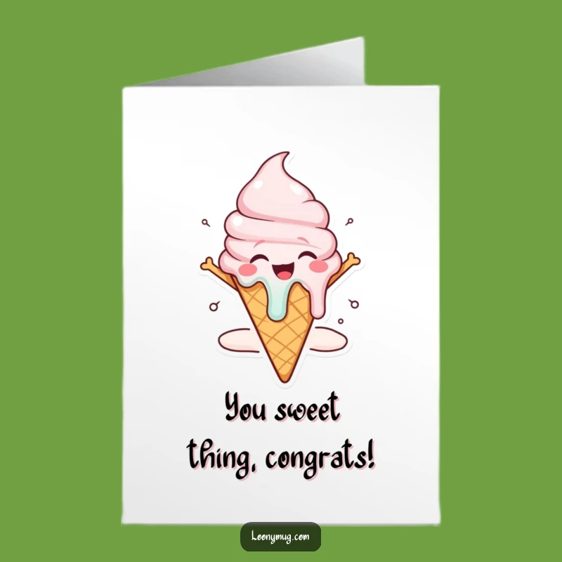 Free Printable Congrats Card: Joyful Melting Ice Cream Cone, Humorous Downloadable Gift