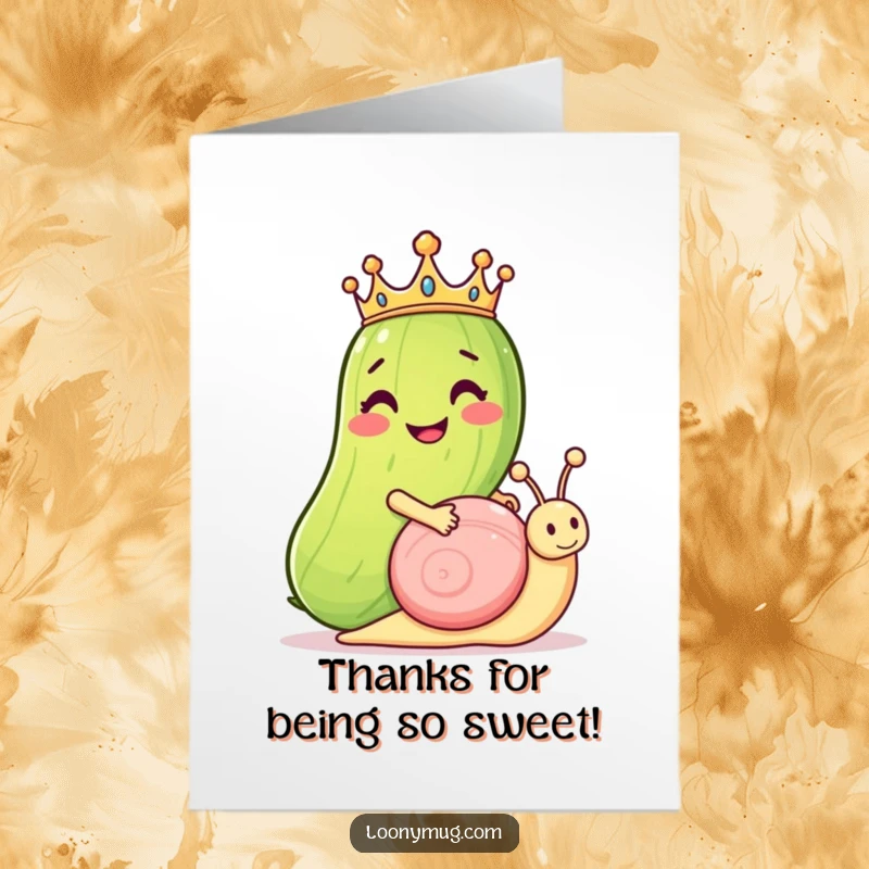 Funny Free Printable Thank You Card: A grinning, crowned pickle rides a snail, a unique way to say thanks.