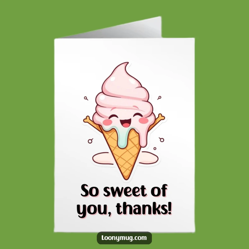 Free Printable Thank You Card: Melting Ice Cream Cone Expressing Joy, Funny Downloadable
