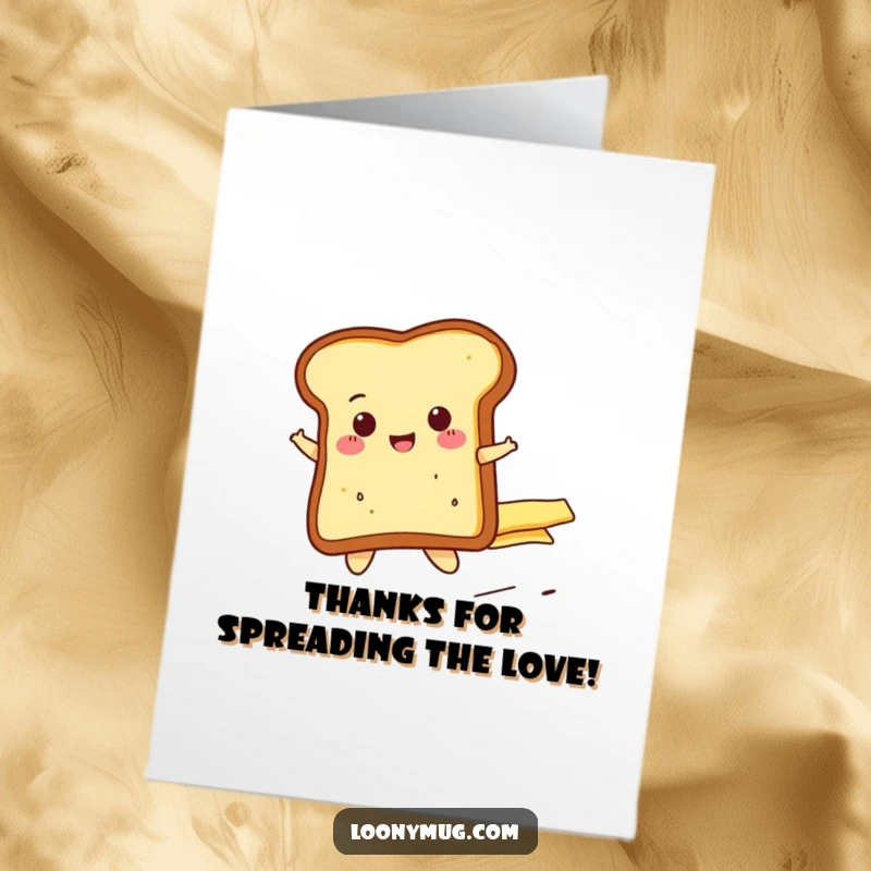Funny Free Printable Thank You Card: Cheerful toast slice riding butter, a delightful downloadable gift.