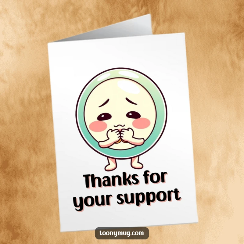 Funny Free Printable Thank You Card: A shy button character nervously fumbles with its buttons, feeling bashful.
