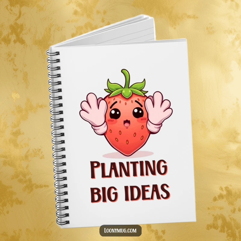 Funny gardening strawberry design on a notebook, ideal for capturing garden plans with a humorous and cute flair.