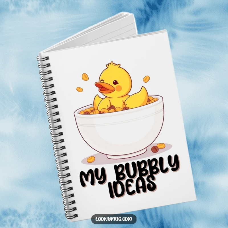 Funny notebook with a rubber ducky stuck in a giant bowl of cereal, great for jotting down funny thoughts.