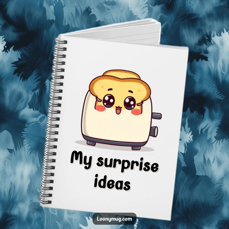Funny notebook adorned with a surprised toast character emerging from a toaster with wide, comical eyes.