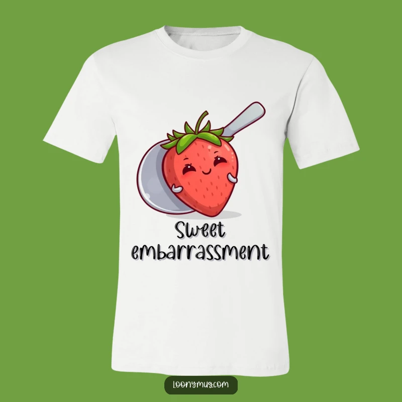 Funny Blushing Strawberry Spoon T-Shirt - Cute & Hilarious Apparel Gift