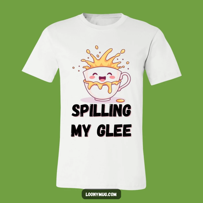 Funny Cheerful Teacup T-Shirt - Joyful Spill Explosion Tee