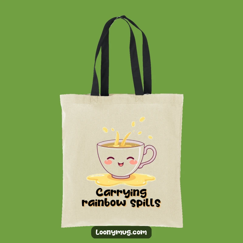 Funny Shy Teacup Tote Bag: Carry Your Cheer with Rainbow Tea