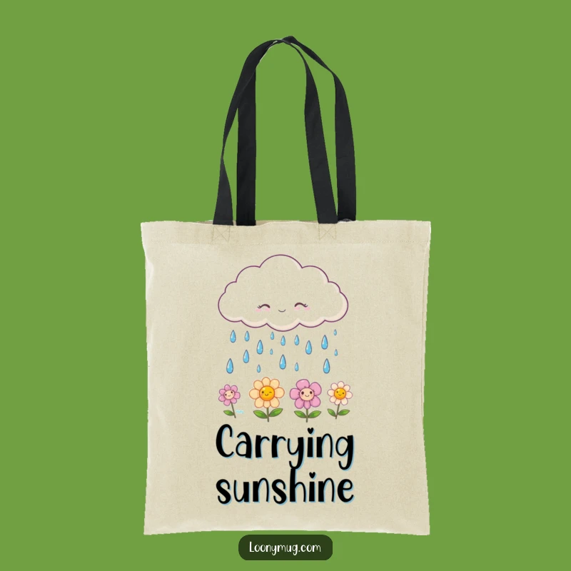 Funny Flower Tote Bag: Carry Your Sunshine with Smiling Raindrops