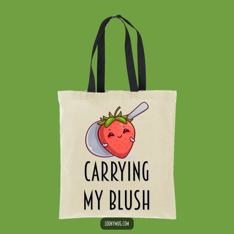 Funny Blushing Strawberry Spoon Tote Bag - Adorable Humorous Accessory Gift