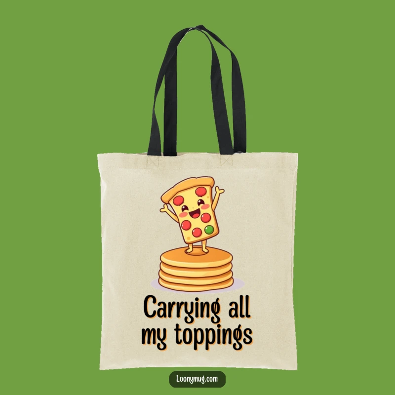Funny Pizza Pancake Handstand Tote Bag: Chic Comical Breakfast Accessory
